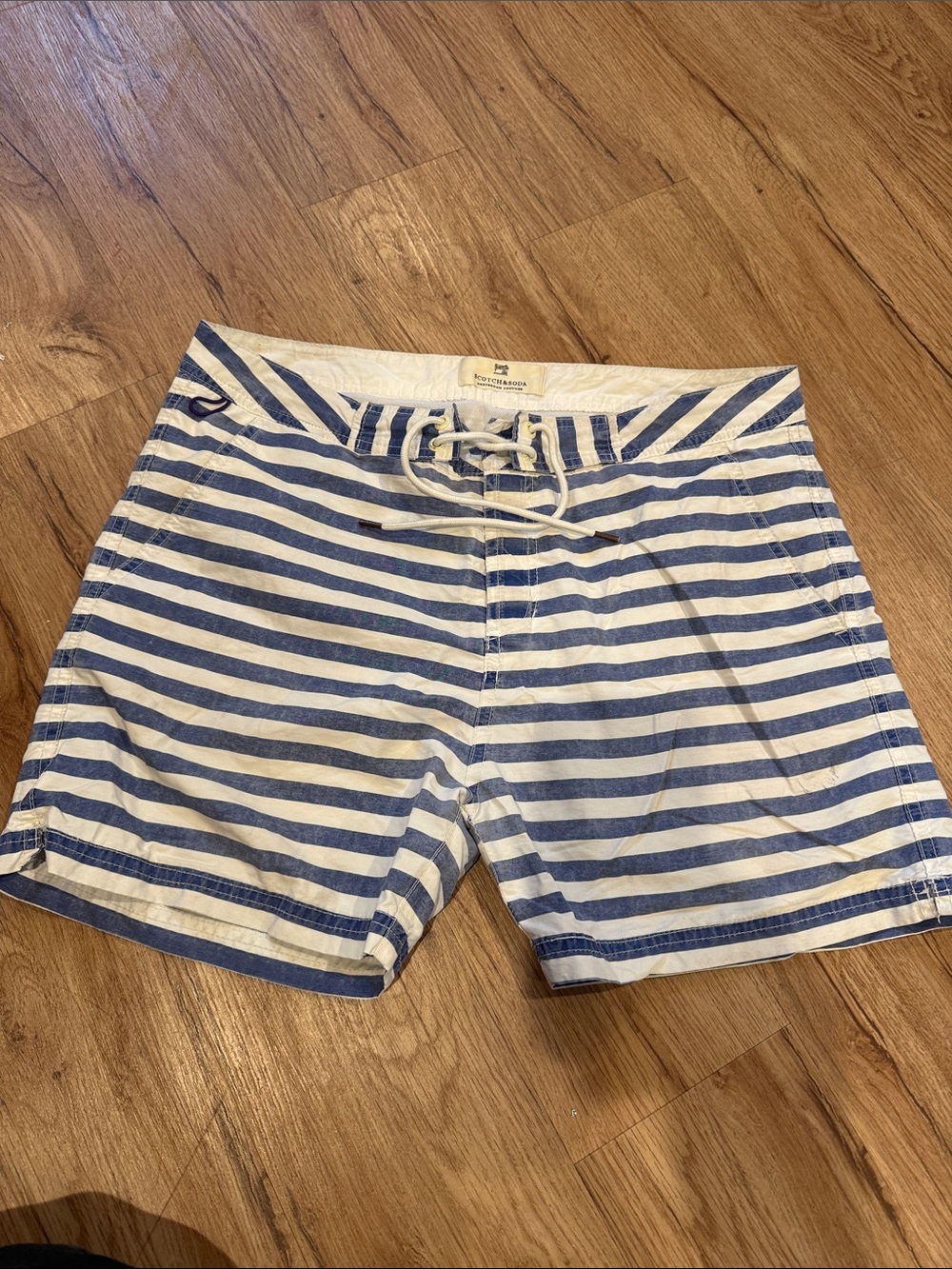 Scotch & Soda Navy and White Striped Drawstring bathing suit/ trunks/ shorts